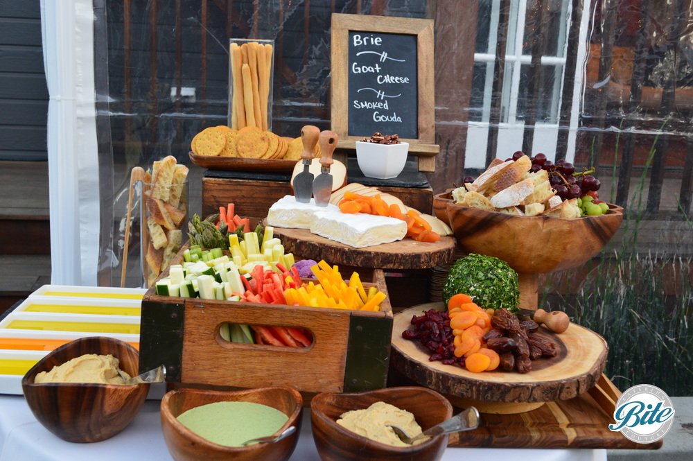 Artisan cheese, charcuterie, farmer's market crudite and olive oil tasting display