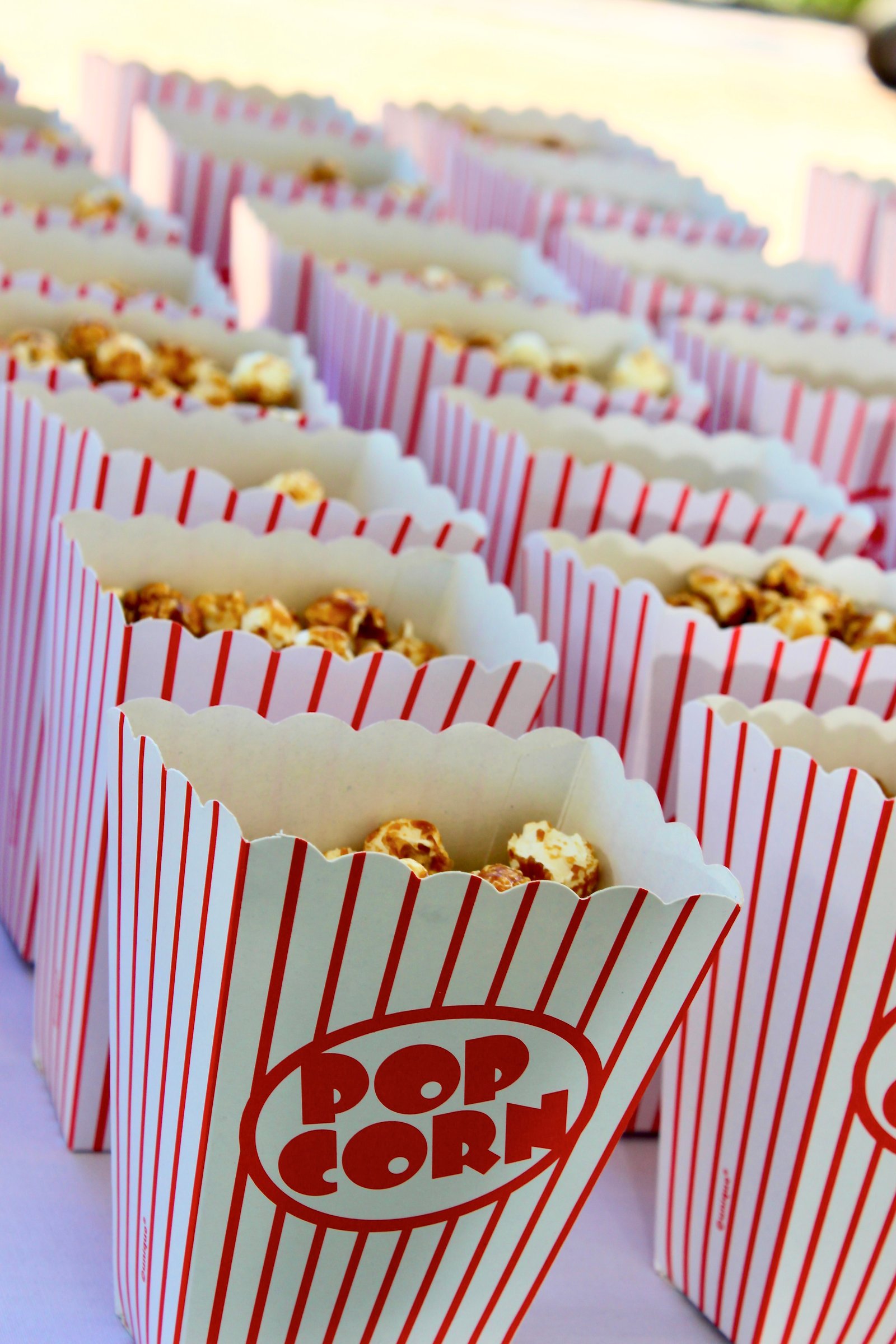 Caramel corn served in individual popcorn boxes