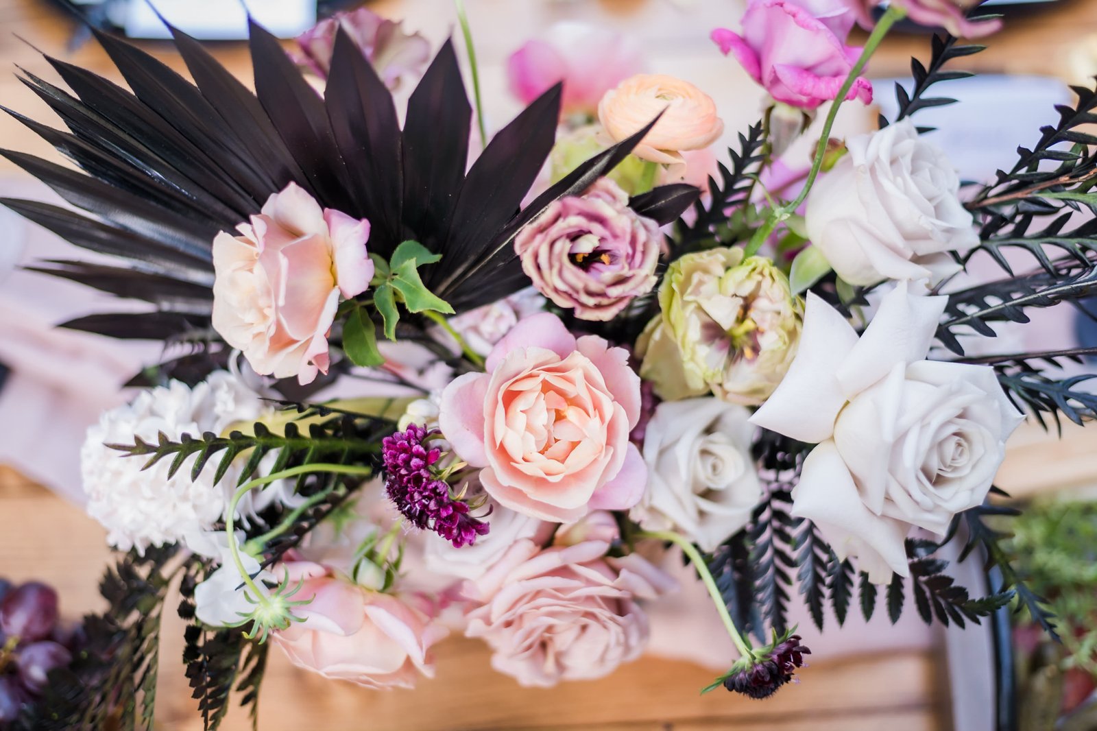 Elegant pink and black wedding floral