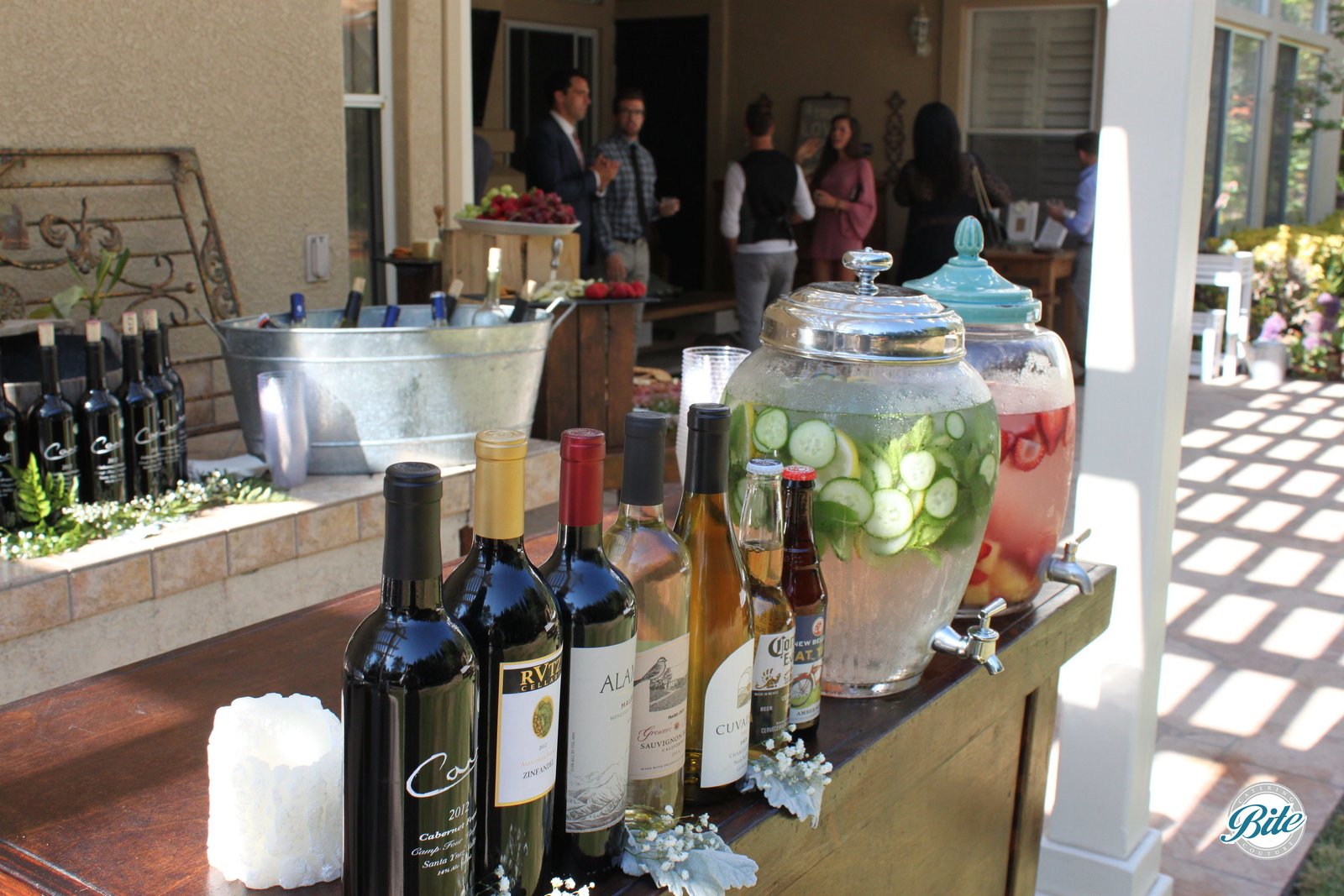 A well-designed self-serve bar for an intimate wedding with our flavored water display