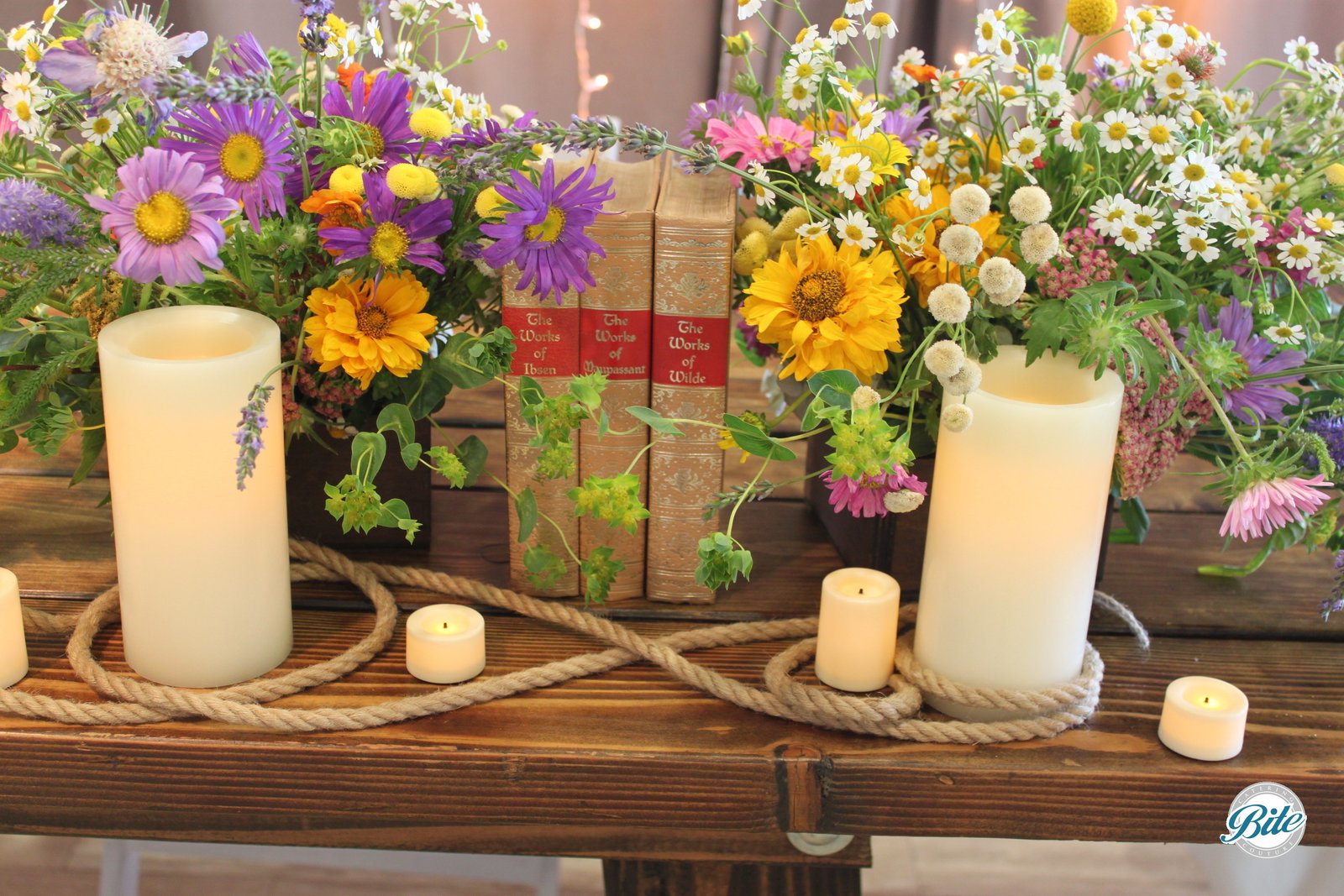 Close-up of head table floral