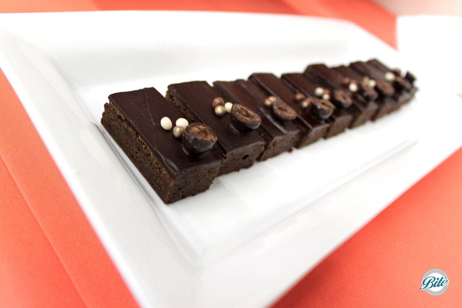 Chocolate truffle brownie on tray