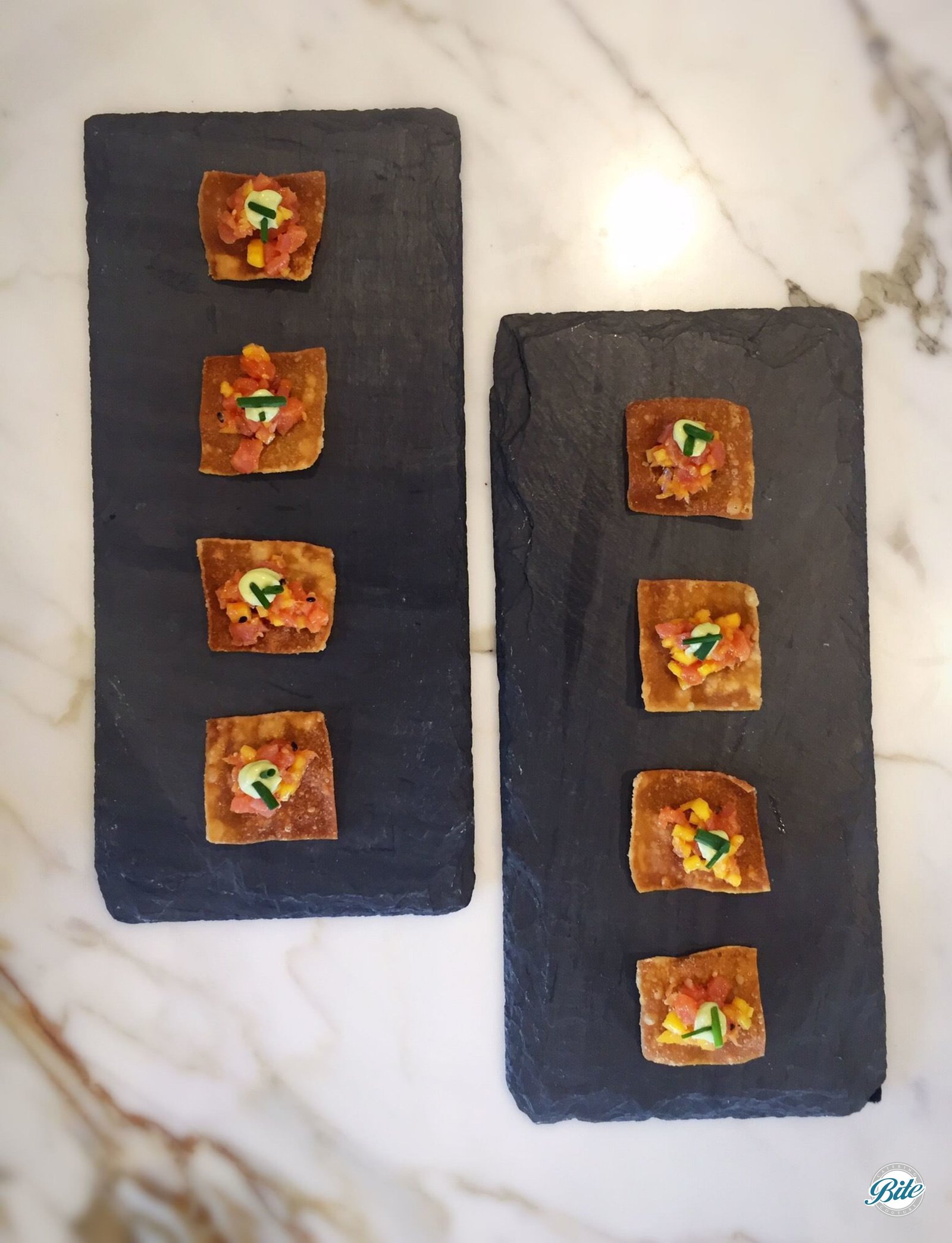 Ahi Tuna Tartara Bites on Wonton Crisp