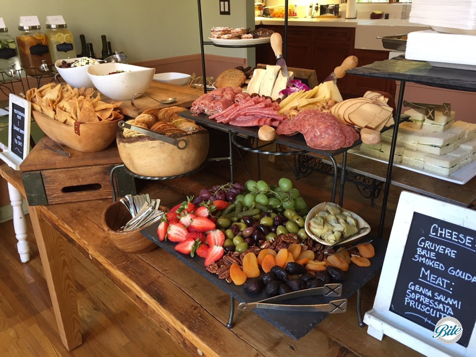 Table w/ Assorted Fruit, Cheese and Charcuterie, Tea Sandwiches