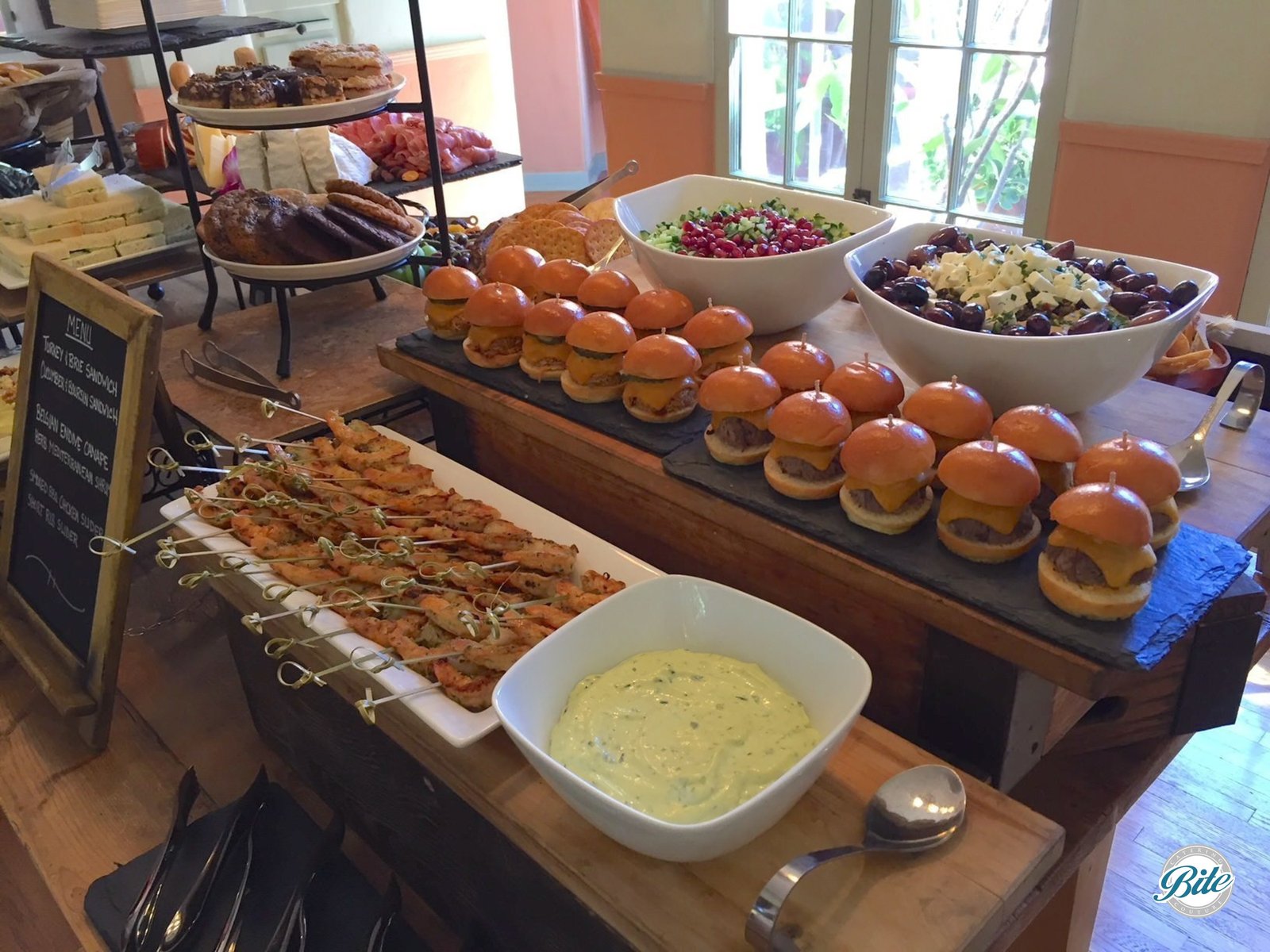 Herb Shrimp and Mini Burgers on Buffet