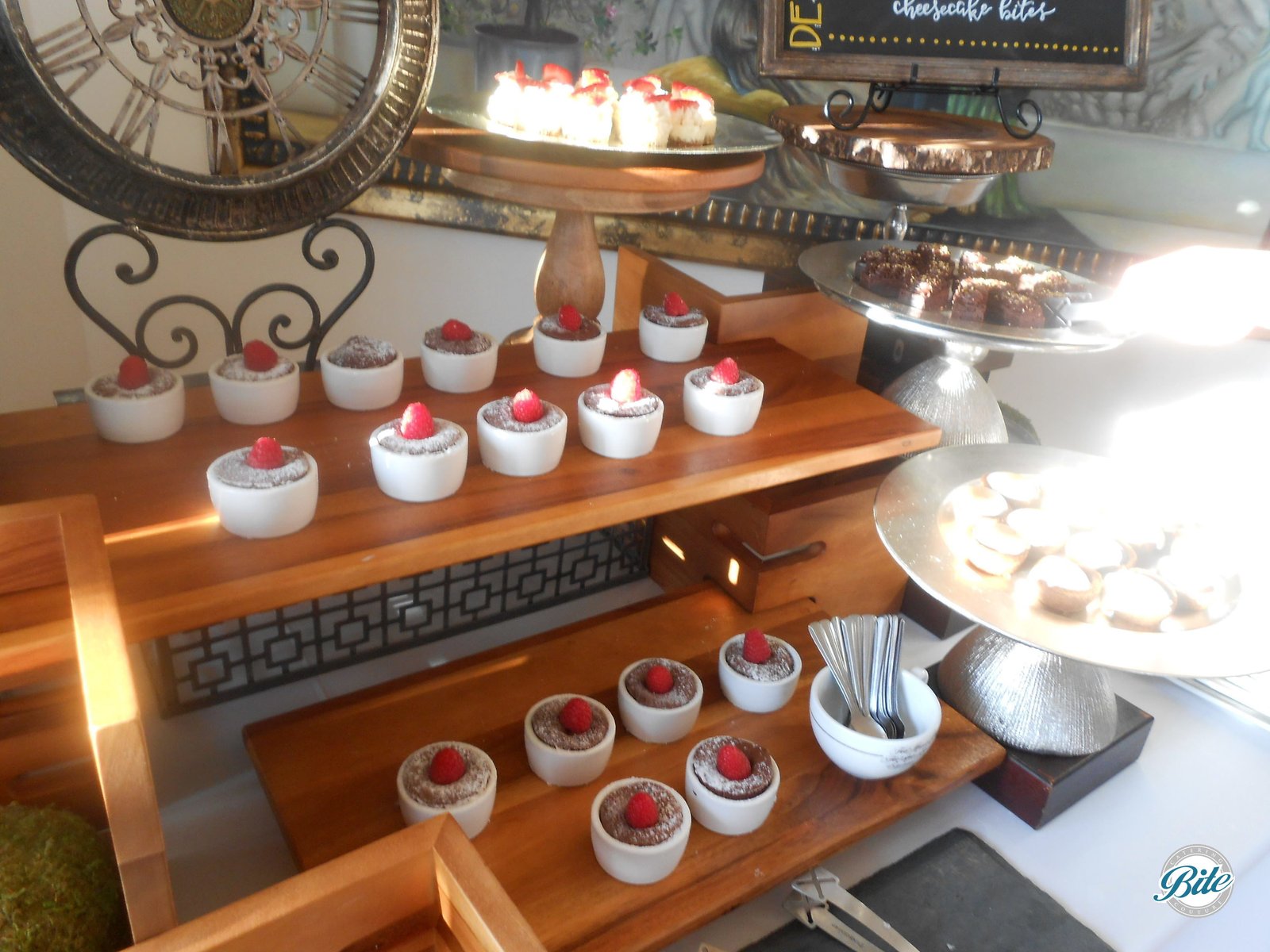 Molten chocolate cakes on wooden display