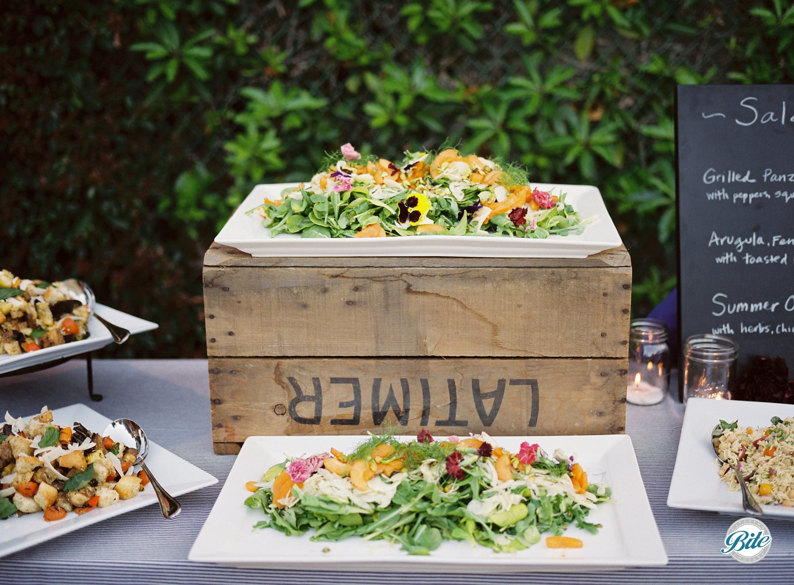 Market salad display on wedding buffet 