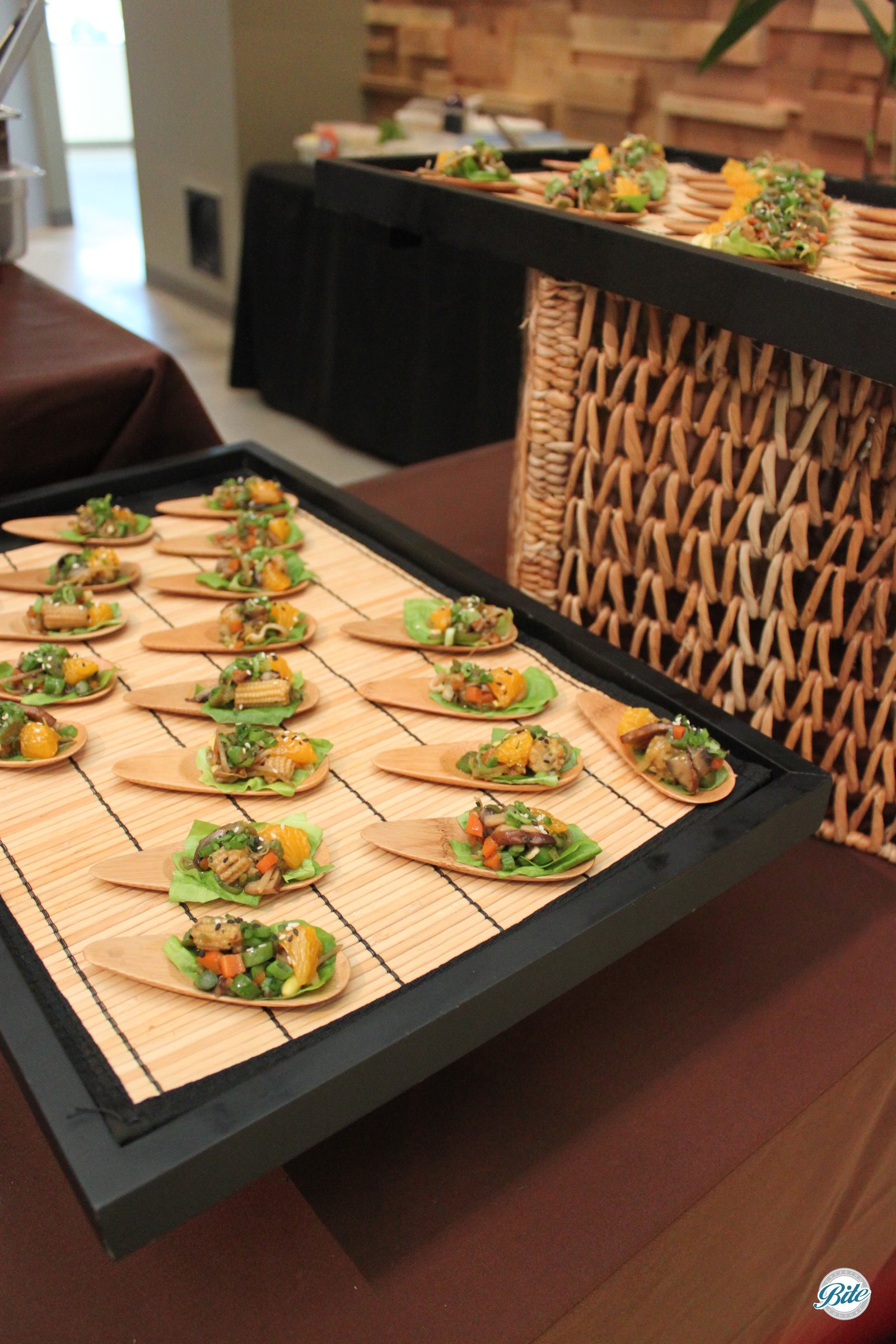 Lettuce Wrap Bites on Bamboo Spoons