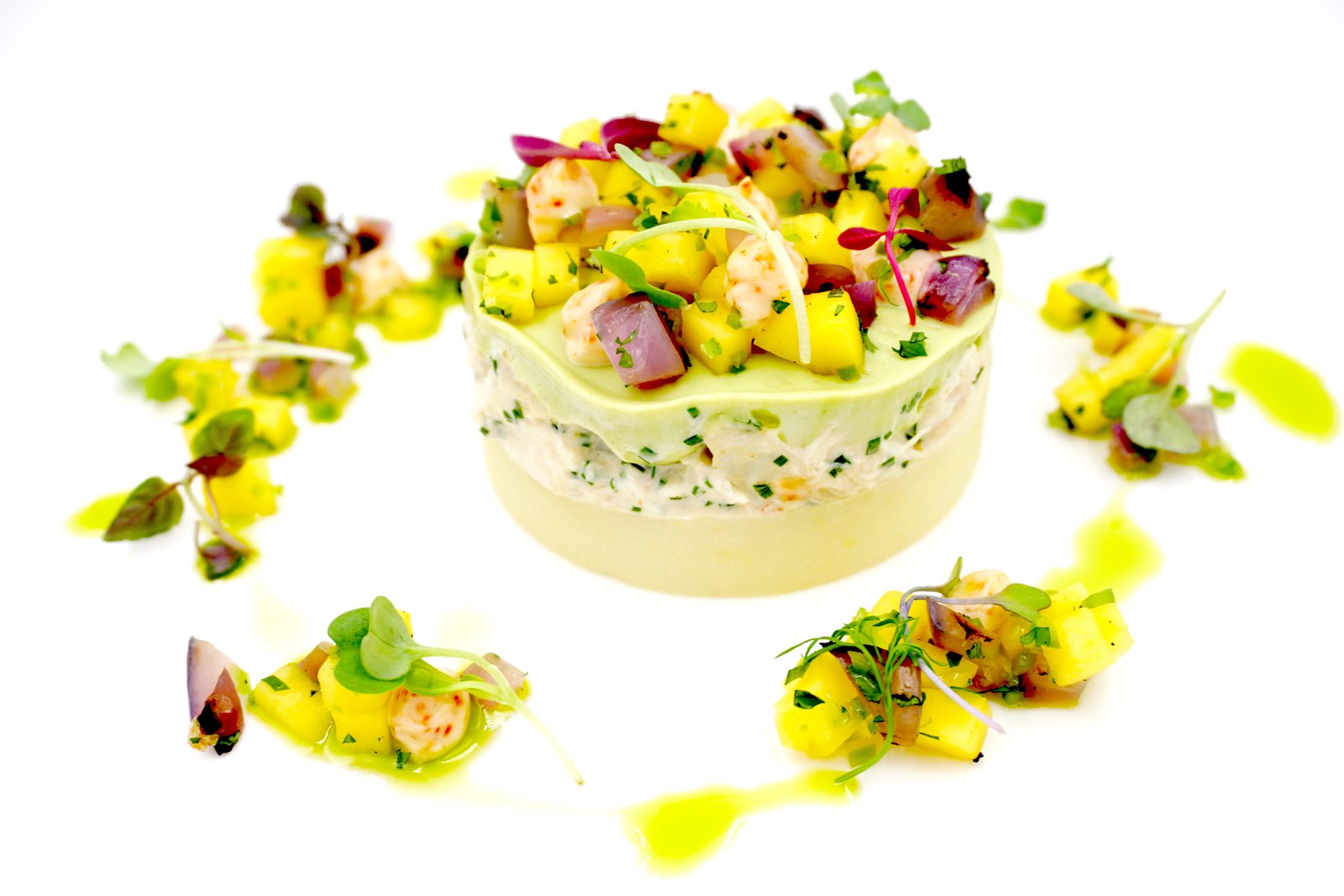 Crab terrine with mango salsa