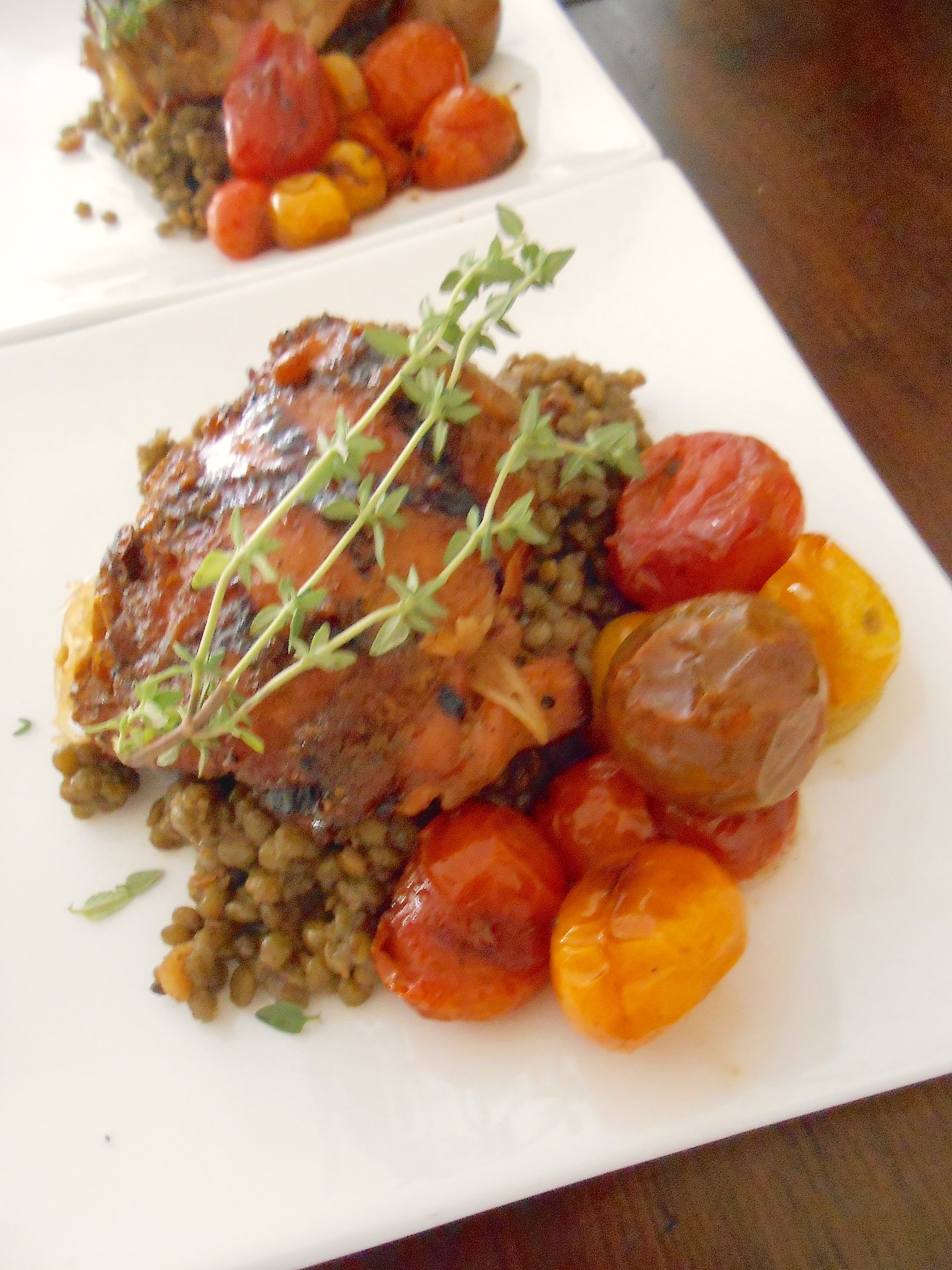 Jidori roasted chicken, duck confit potatoes, blistered tomatoes