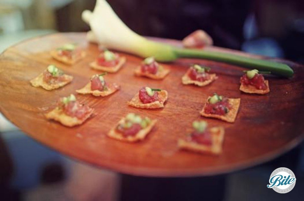 Ahi Tuna Bites on Wonton Crisp