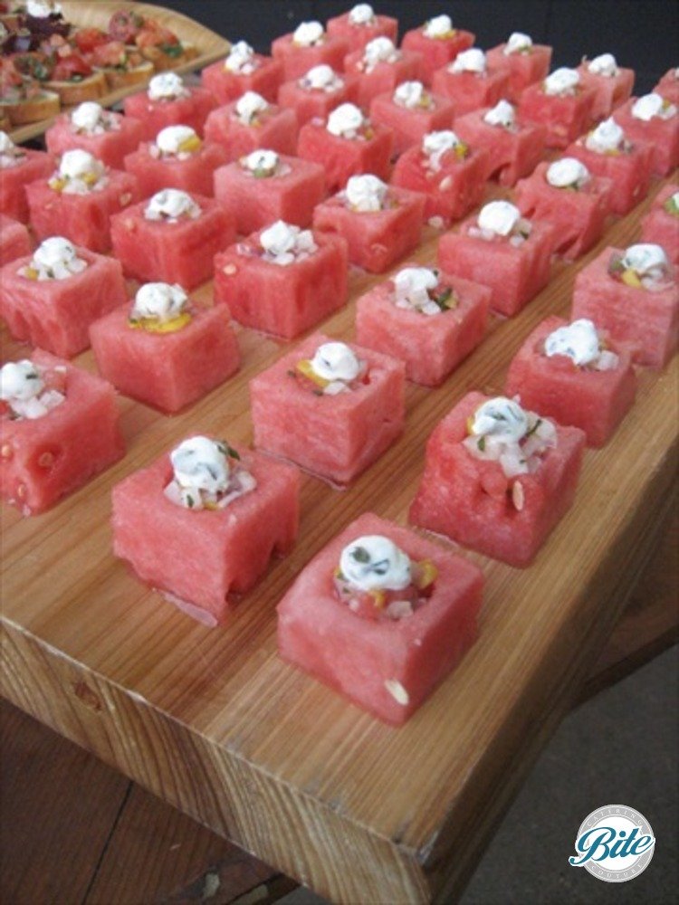 Watermelon Cubes with Gazpacho