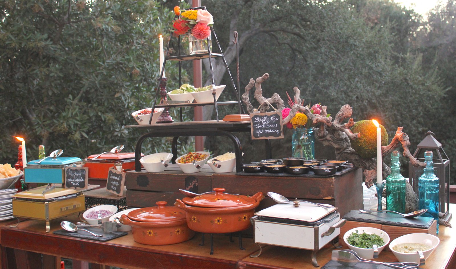 Elegant and thematic wedding dinner action station display 