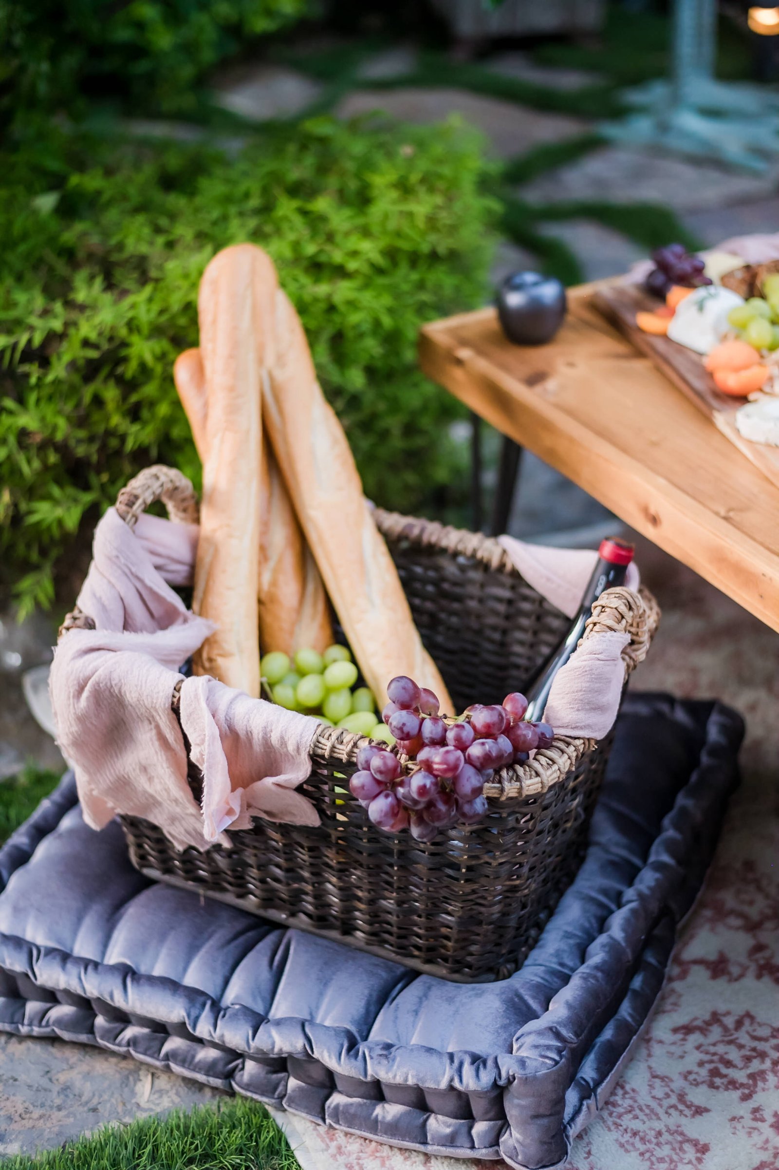 Summer wedding picnic baguettes in basket