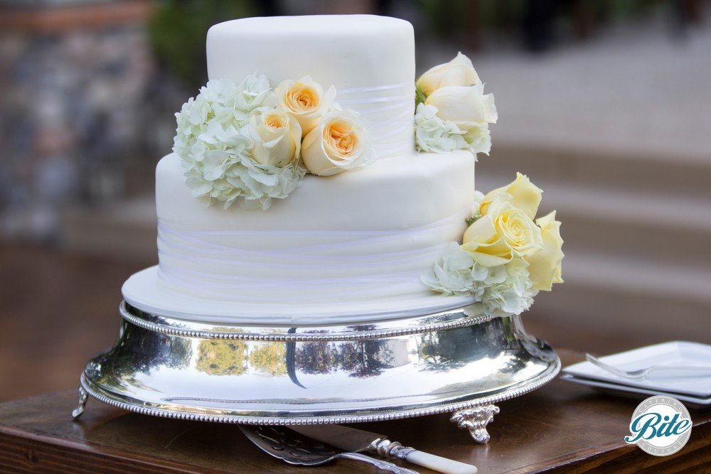 Intimate home reception wedding cake